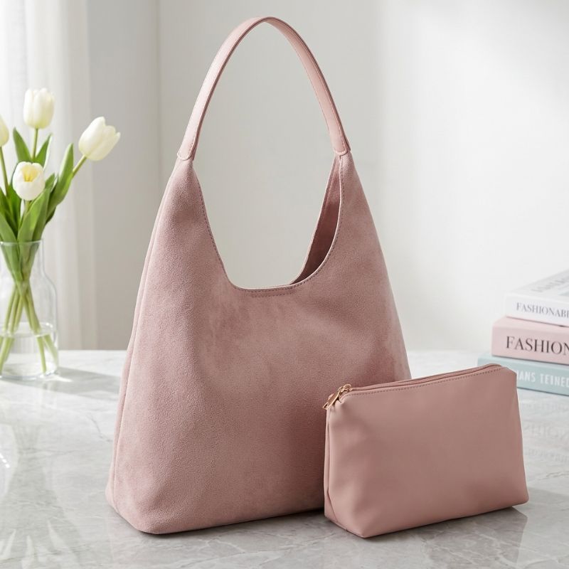 Slouchy Vegan Suede Shoulder Bag, Hobo Tote - NOA