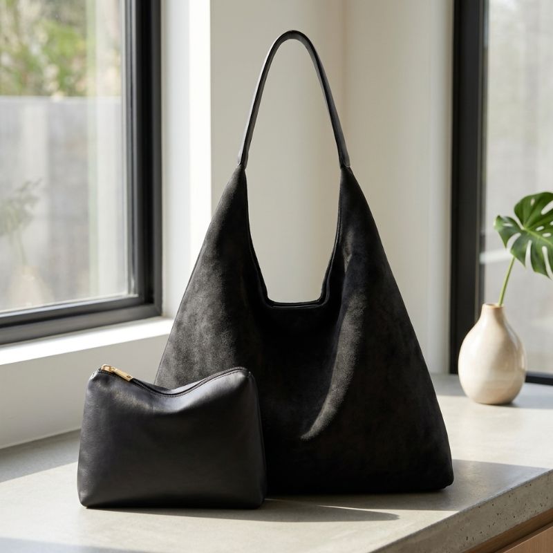 Slouchy Vegan Suede Shoulder Bag, Hobo Tote - NOA