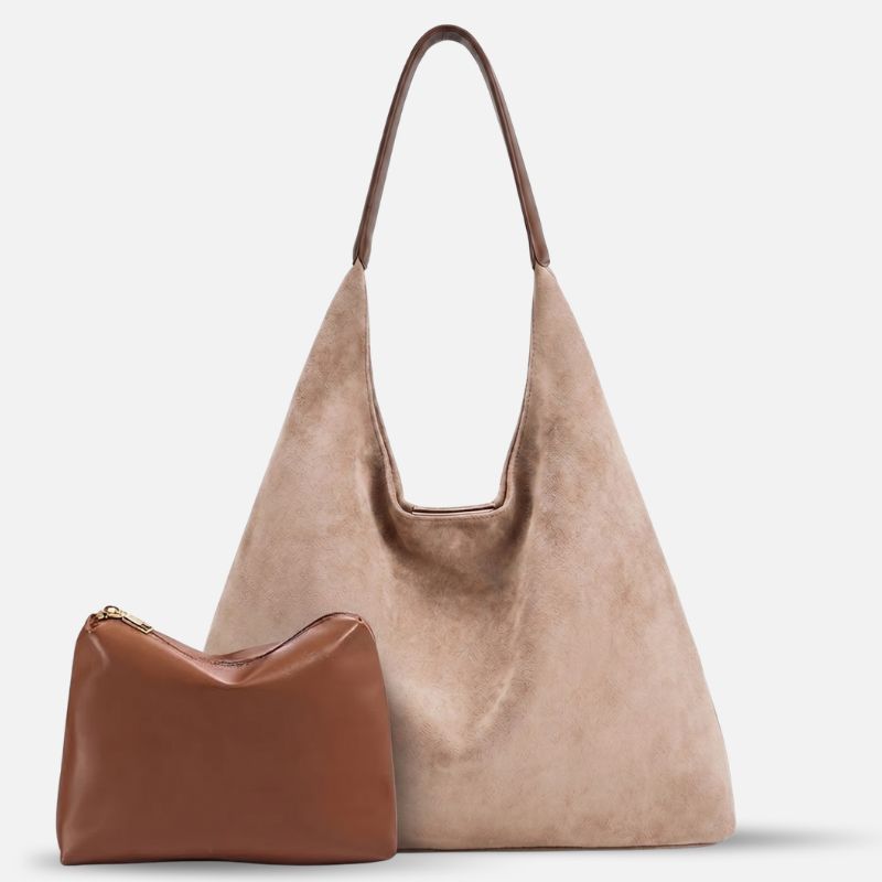 Slouchy Vegan Suede Shoulder Bag, Hobo Tote - NOA
