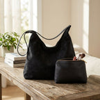 Slouchy Vegan Suede Shoulder Bag, Hobo Tote - NOA