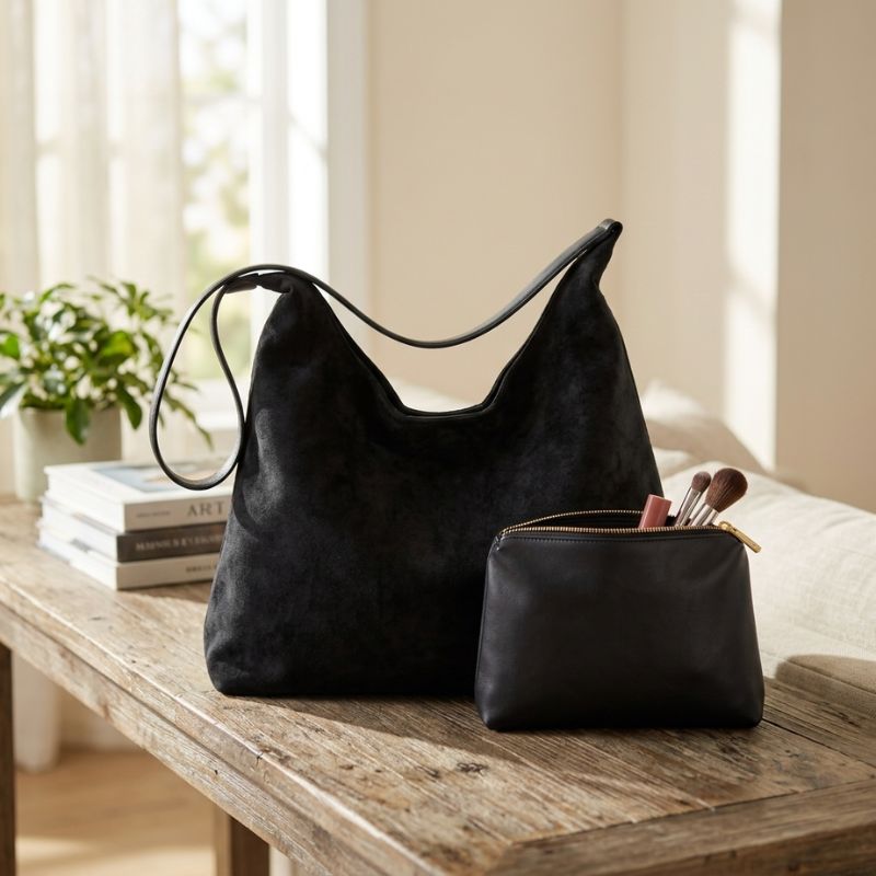Slouchy Vegan Suede Shoulder Bag, Hobo Tote - NOA