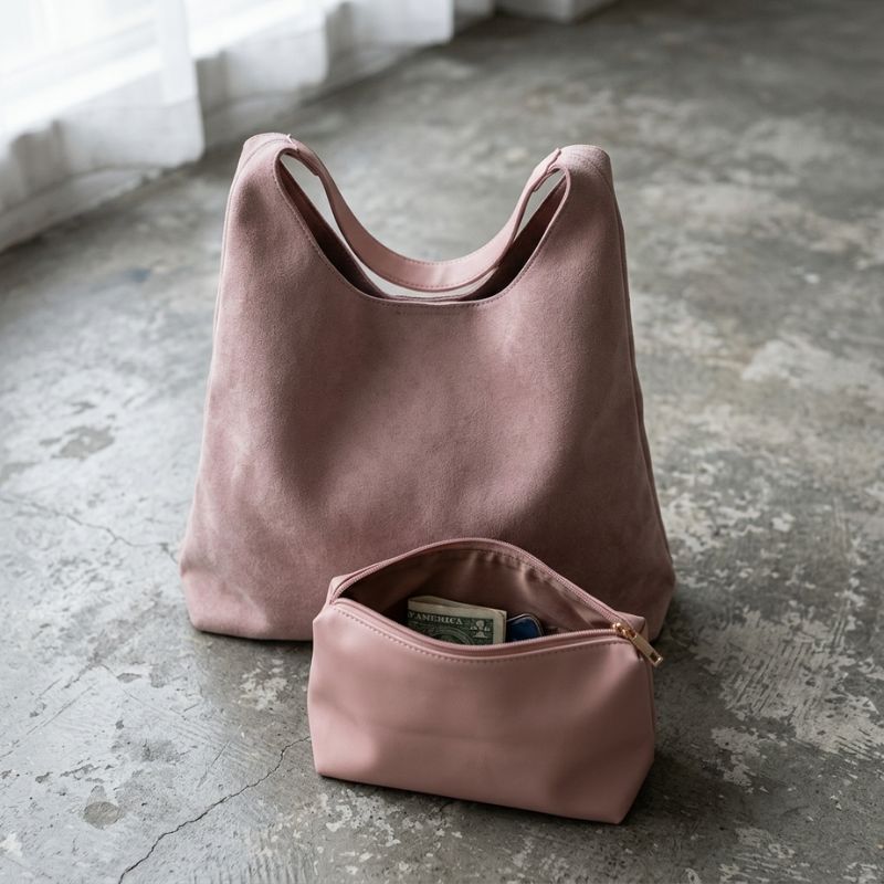 Slouchy Vegan Suede Shoulder Bag, Hobo Tote - NOA