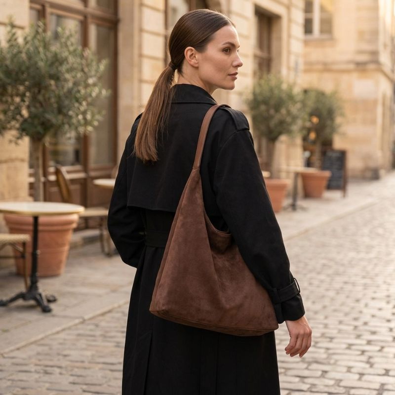 Slouchy Vegan Suede Shoulder Bag, Hobo Tote - NOA