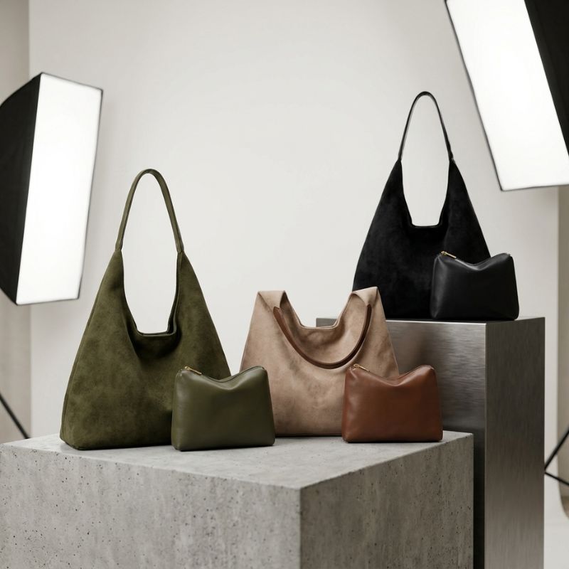 Slouchy Vegan Suede Shoulder Bag, Hobo Tote - NOA