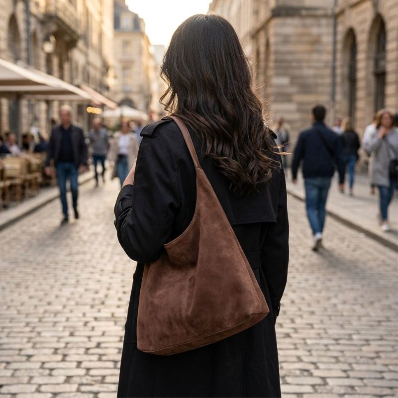Slouchy Vegan Suede Shoulder Bag, Hobo Tote - NOA