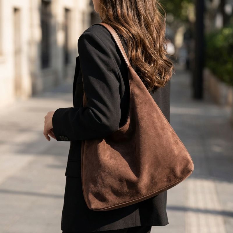 Slouchy Vegan Suede Shoulder Bag, Hobo Tote - NOA