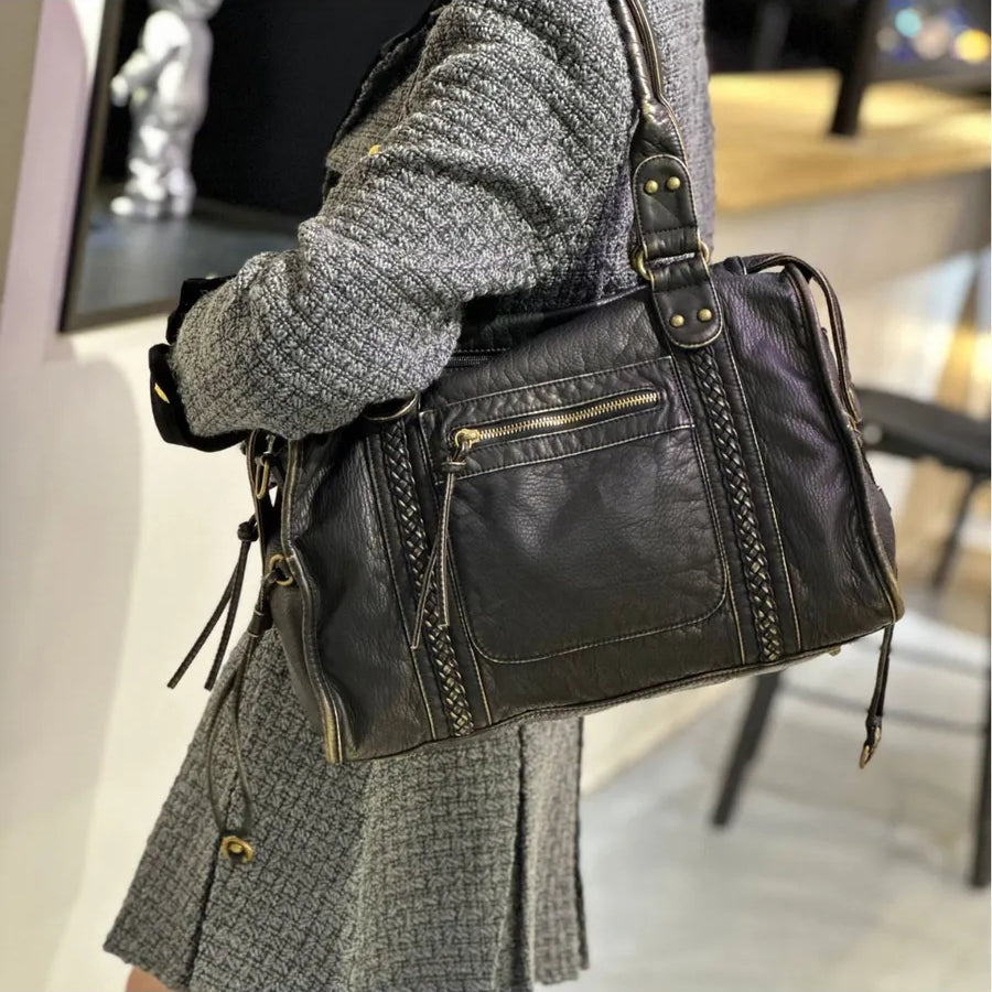 Large Vintage Handbag, 13" Laptop Zip Tote - FREYA