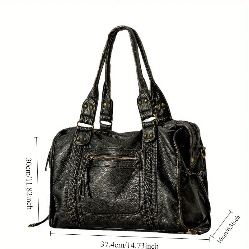 Large Vintage Handbag, 13" Laptop Zip Tote - FREYA